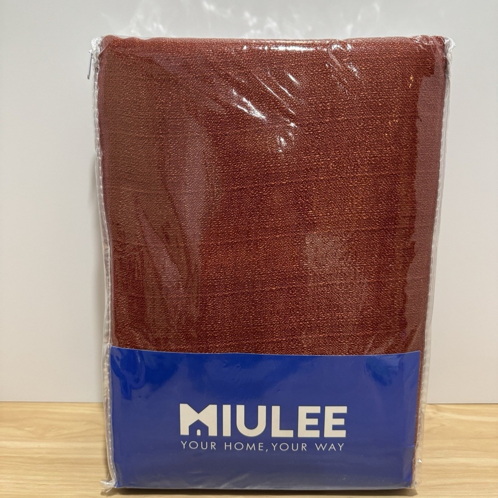 MIULEE Burnt Orange Faux Linen Semi Sheer Curtains 2 Panels Living Room 52"x84"